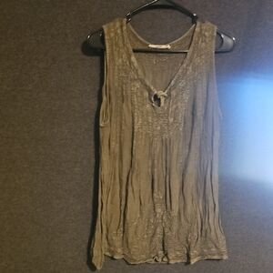 Solitaire Khaki Embroidered Tank Top